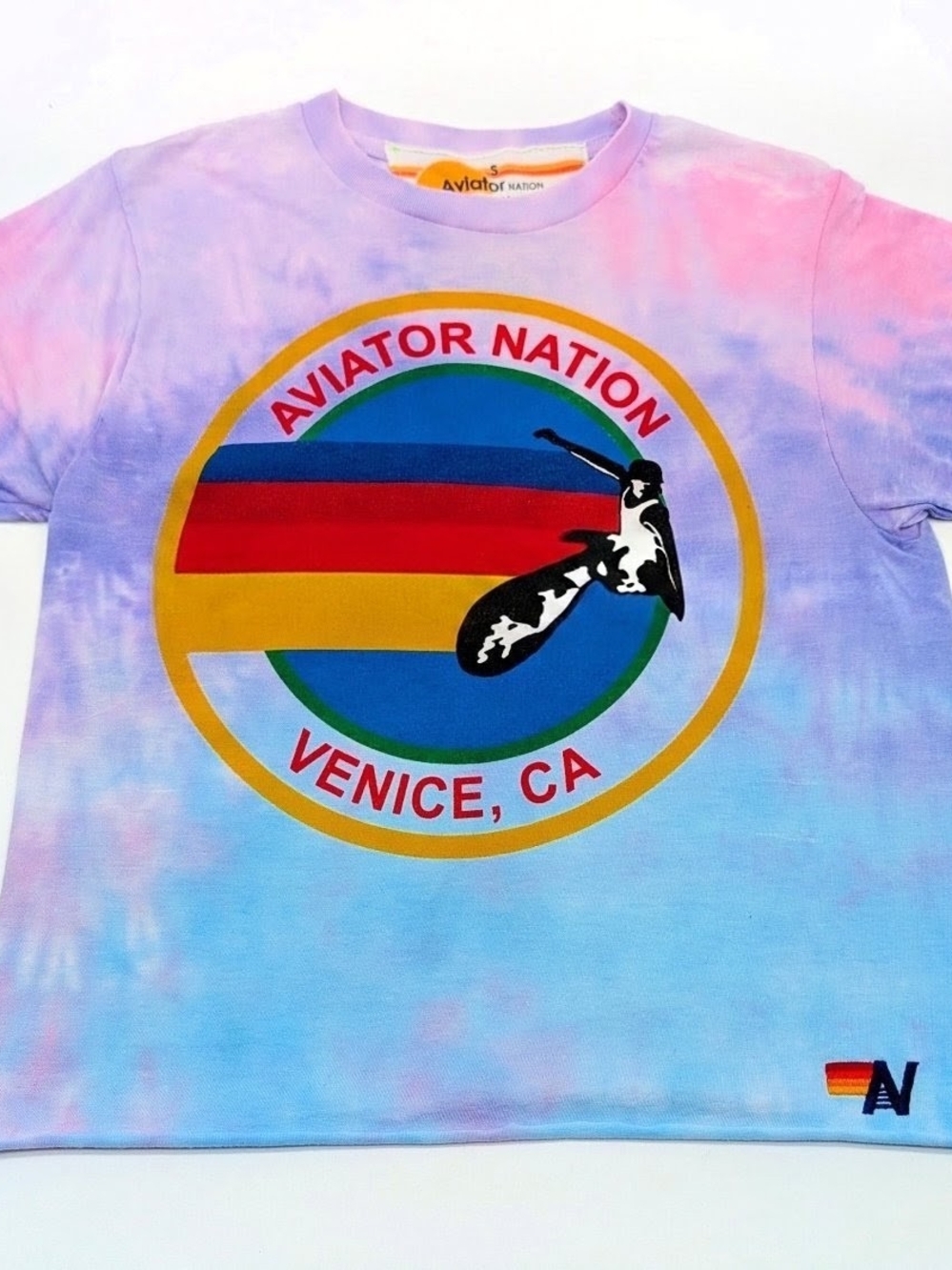 Aviator Nation Tie Dye Purple/ Blue Cropped Boyfriend T Venice CA Small